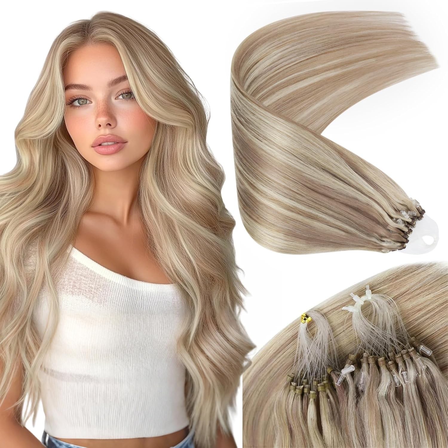Sunny Hair MICROLINK 14in Sunflower Blonde Hair Extensions – ML_P18-613_14_50G3