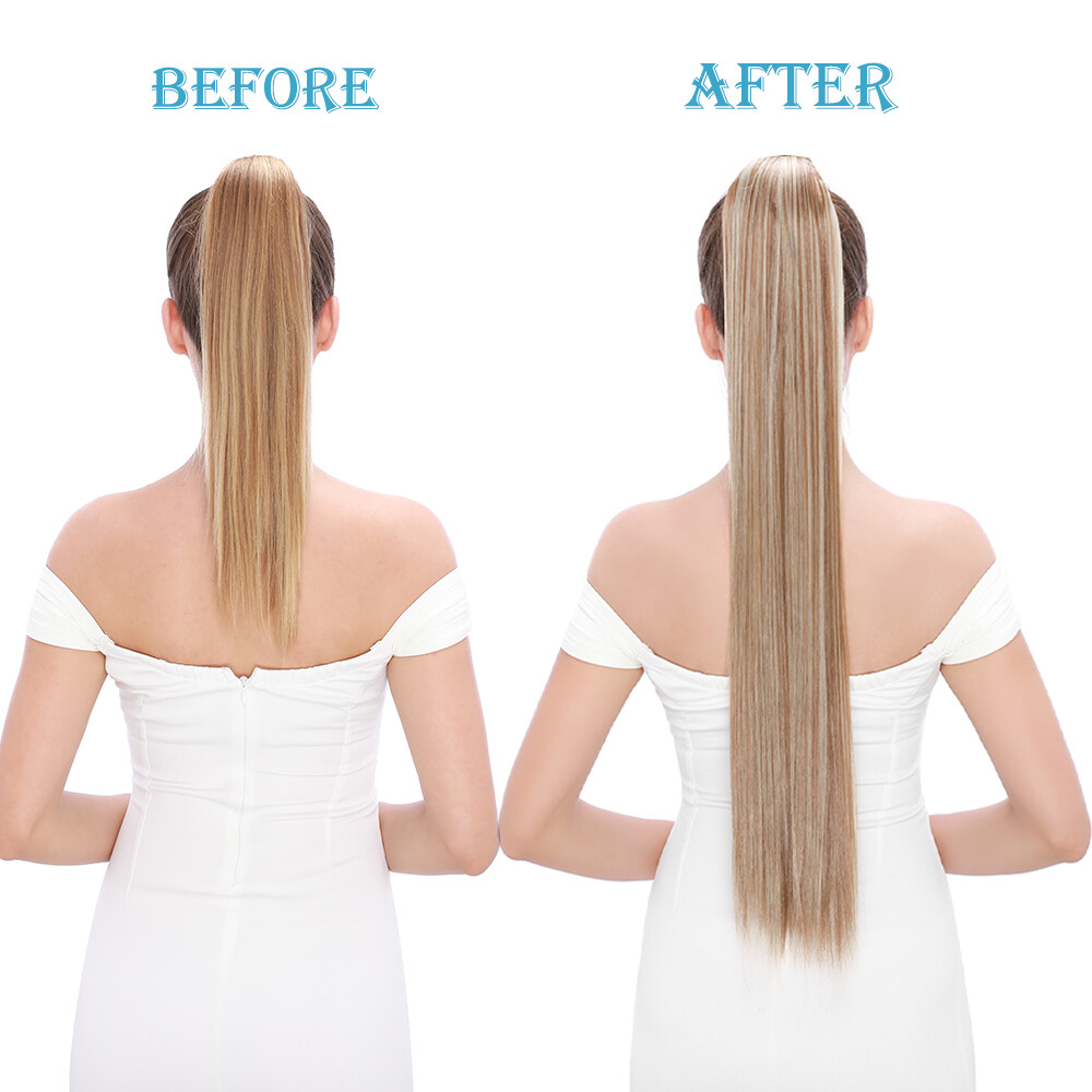 Jaw Claw on Ponytail Clip In Hair Extensions Synthetic For Woman 24inch Curly US