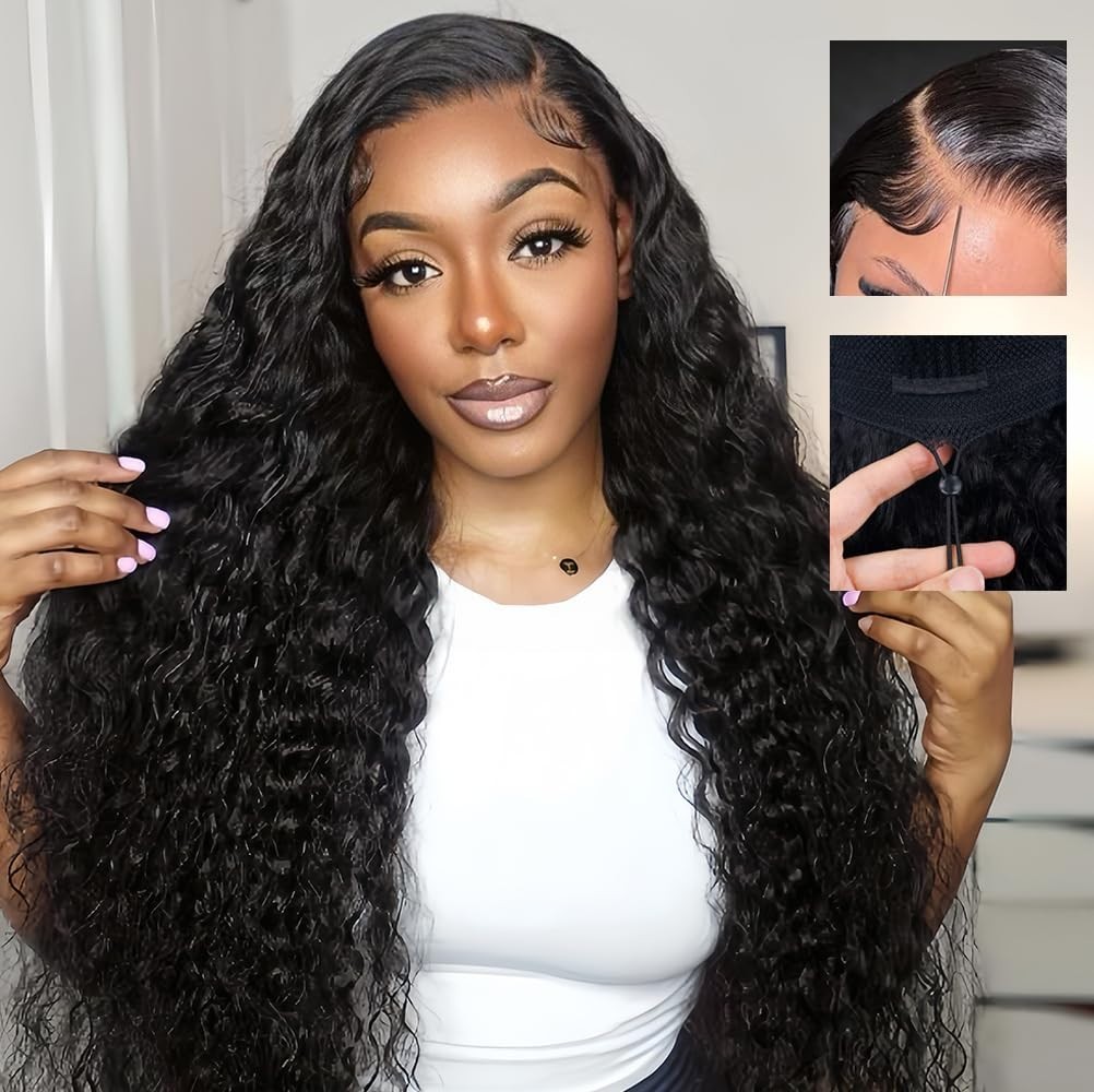 24 Inch 7×6 Deep Wave Glueless Wig, Pre-Plucked, 250% Density, Natural Color for
