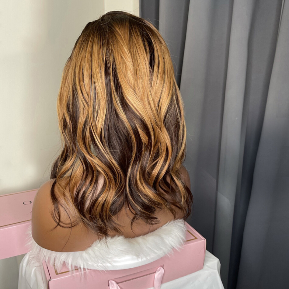Brazilian Wavy Ombre Blonde Wig 4X4 Lace Front Human Hair Wigs for Women Daily