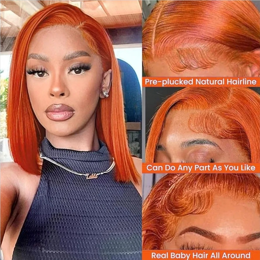 Orange Synthetic Bob Wig Lace Front Adjustable Straps Combs – Leeloo color