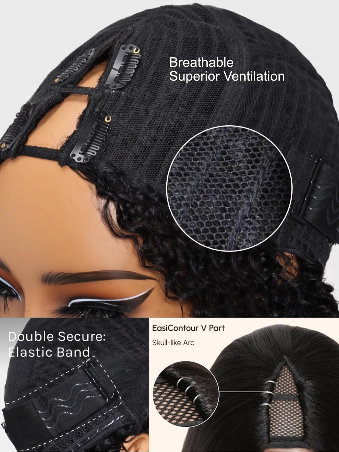 Kinky Straight V Part Wig – Glueless Human Hair, Clip-in, No Leave Out, 18