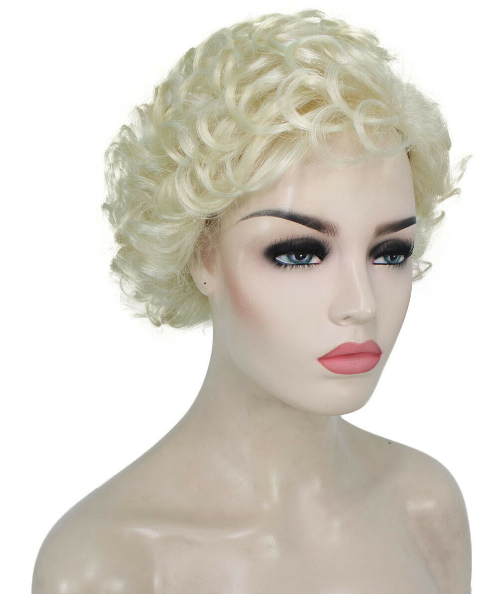 Monroe – Curly Kanekalon Synthetic Fiber Full Wig, 4 – 4.5 in, Platinum Blonde