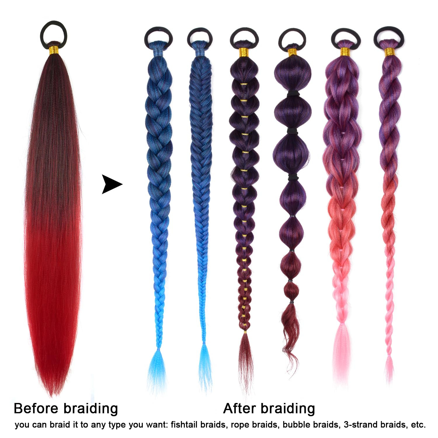 2 Pack Braid Ponytail Extension with Elastic Tie Straight Sleek Wrap Around Brai