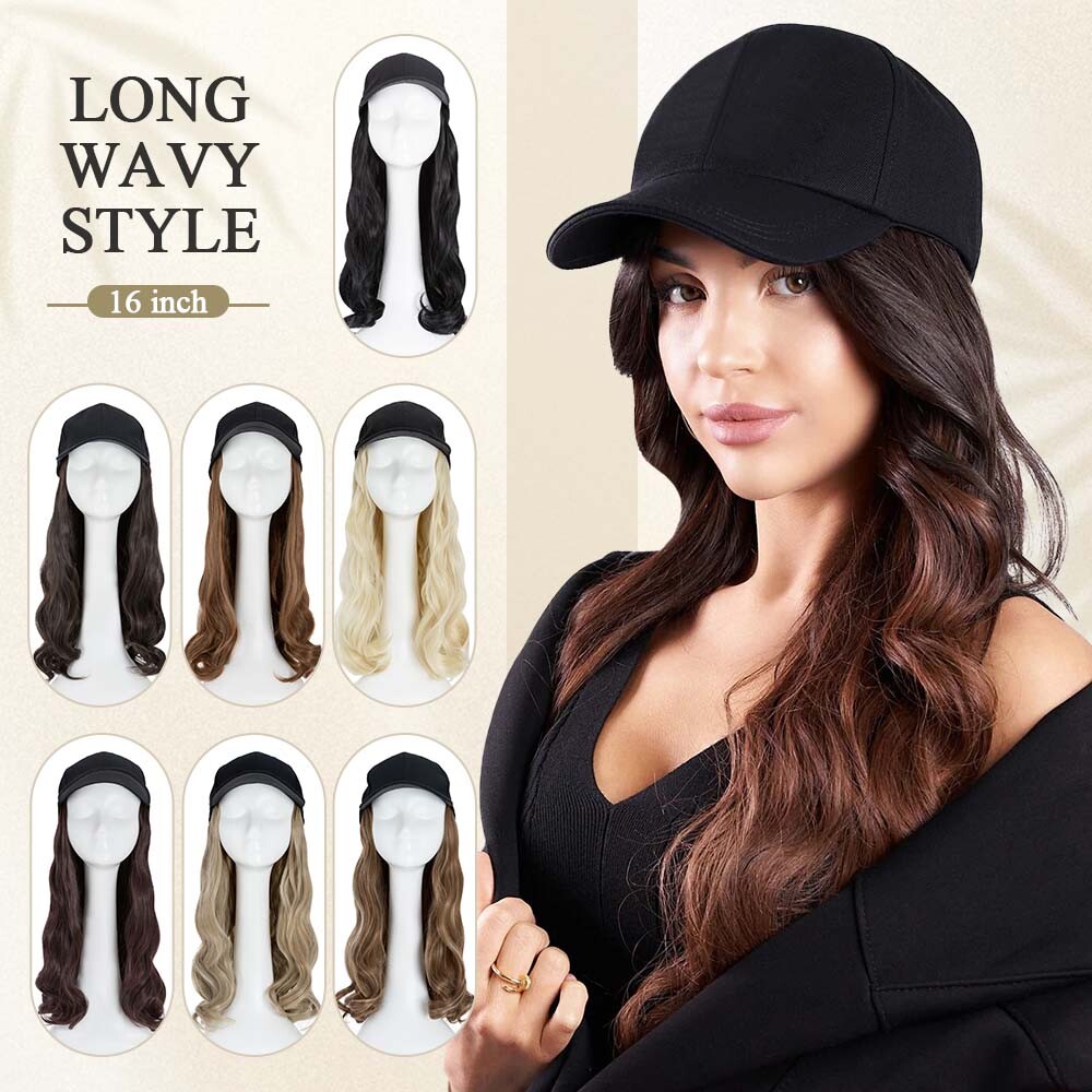 Women Baseball Cap Hat with Synthetic Hair Short/Long Hair Wigs Cover Highlight