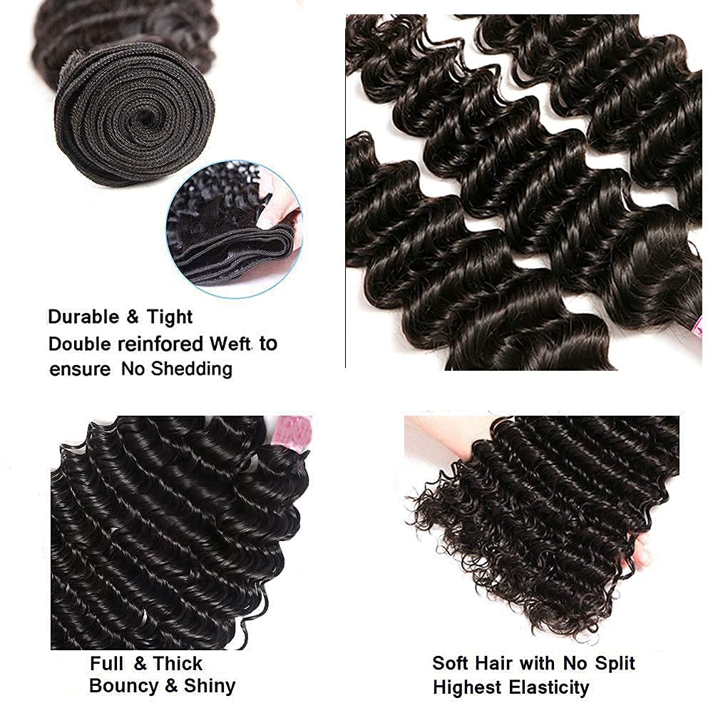 Bundles Human Hair Deep Wave 28 30 32 Inch Deep Wave Bundle #1B Natural Black…