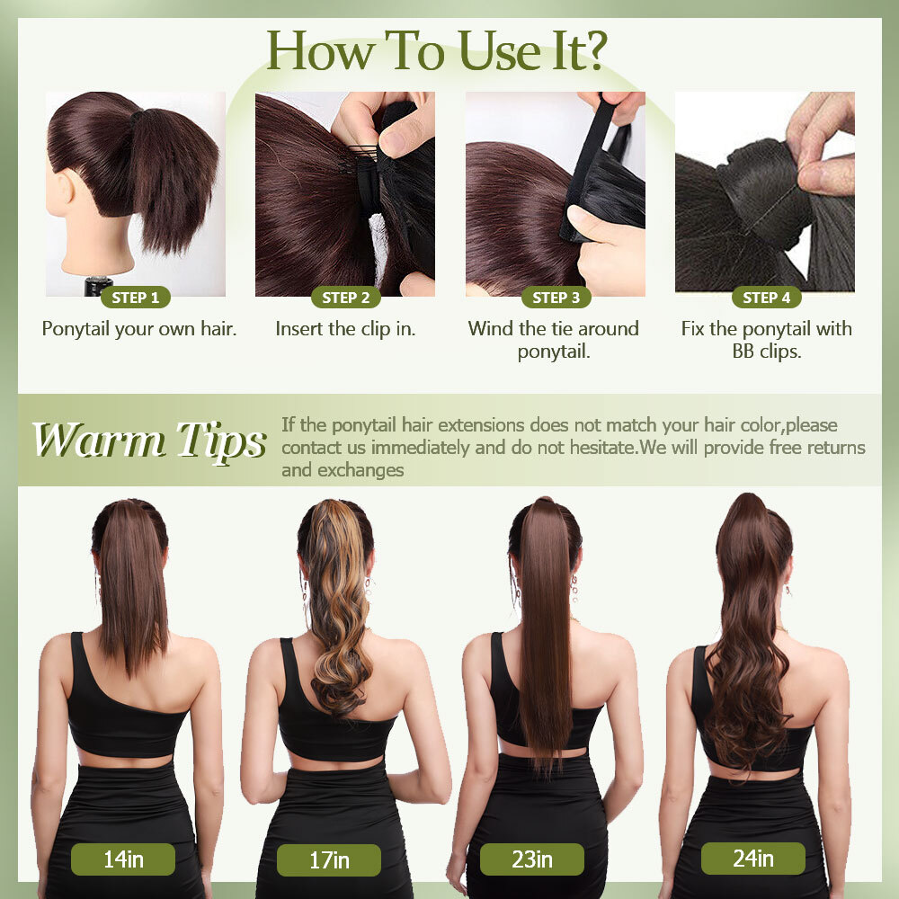 Long/Short Wrap Around Ponytail 100% Natural Clip in Pony Tail Hair Extensions