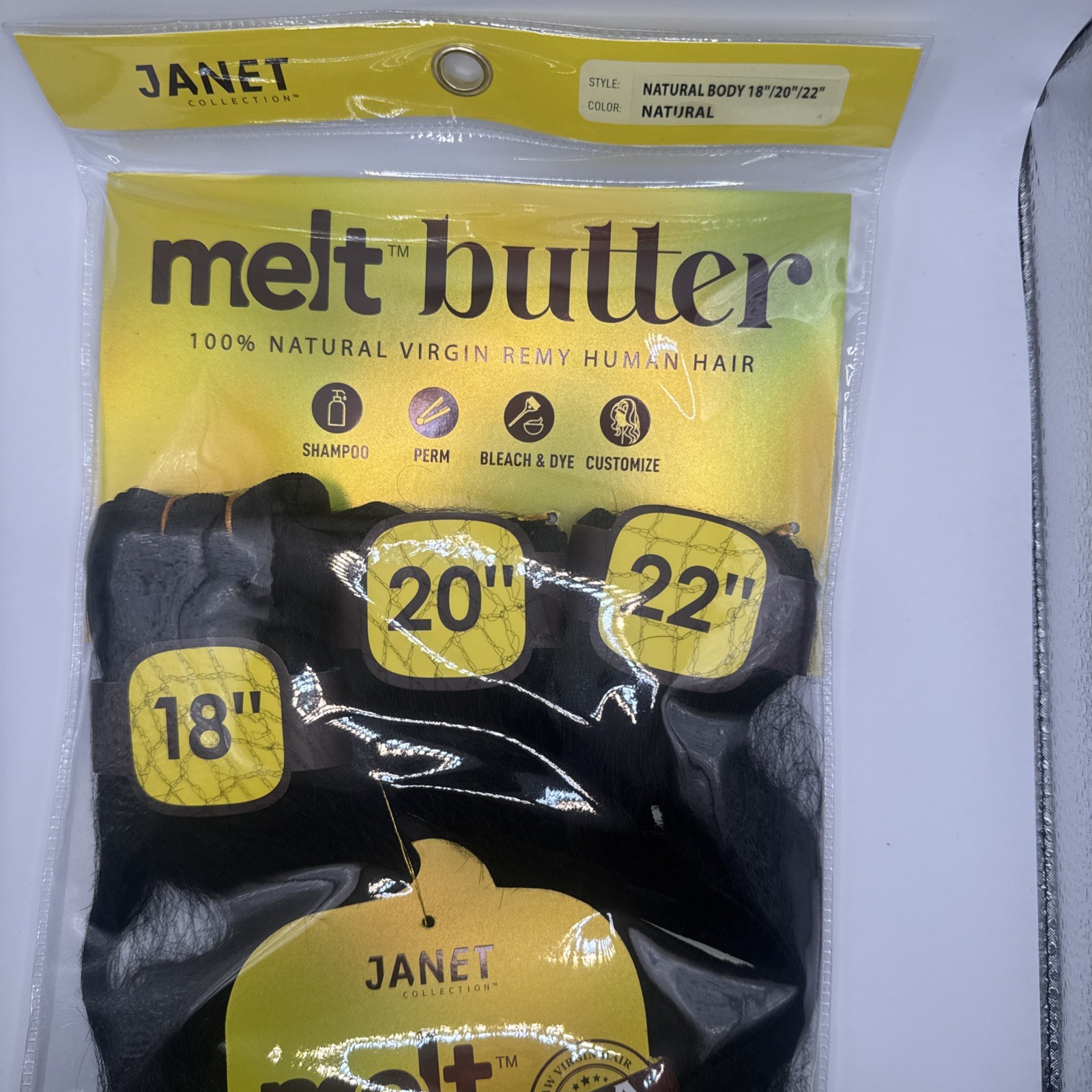 Janet Melt Butter 100% Natural Virgin Remy Human Hair 18” 20” 22”Natural Black