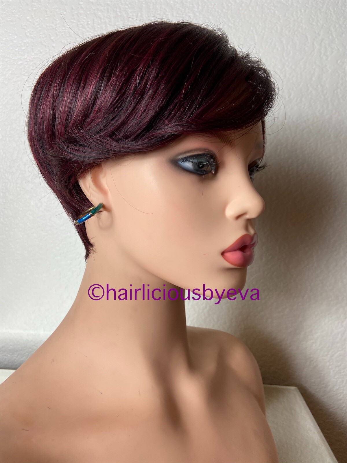 Synthetic Wig Short Pixie Wig Buzz Cut Red Wine Burgundy 99j