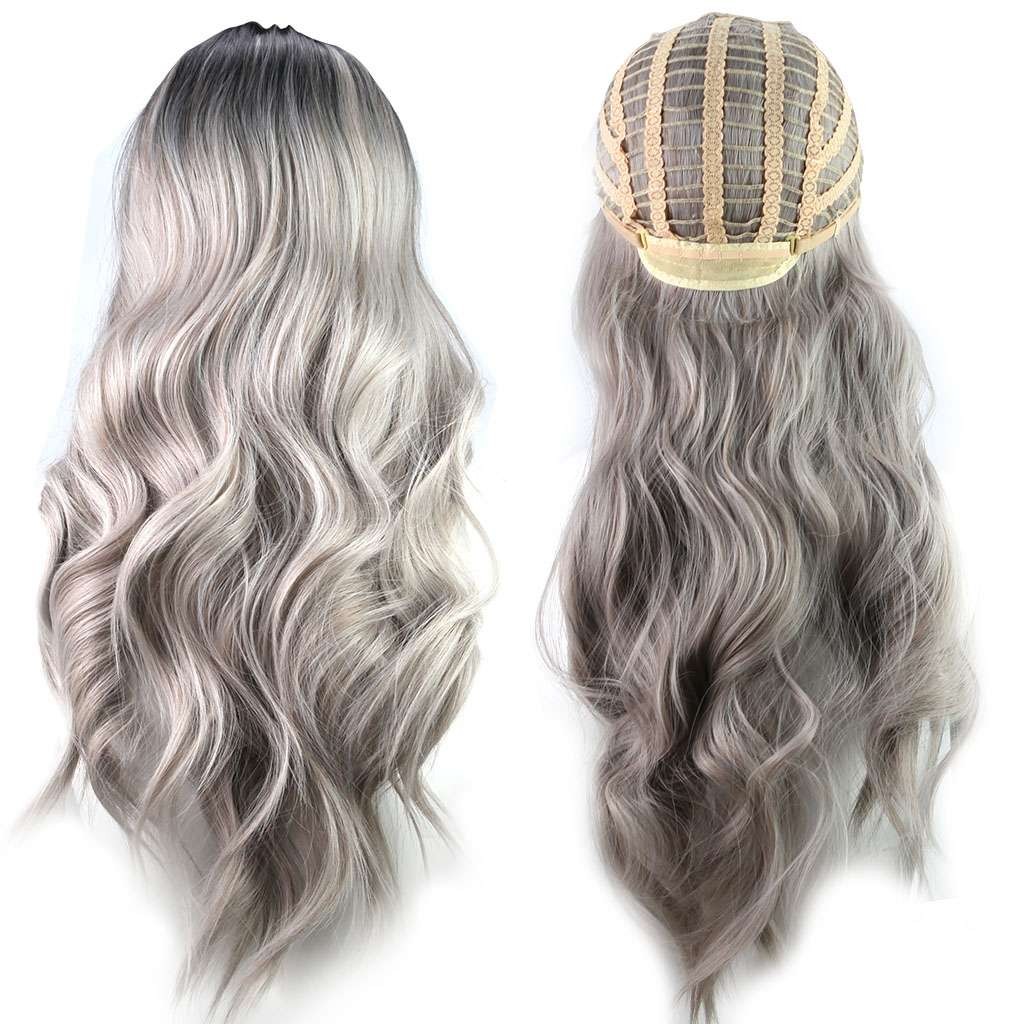 Faux Long Wavy Curly Glueless Wigs Women Ombre Human Hair Front Charm Wigs US