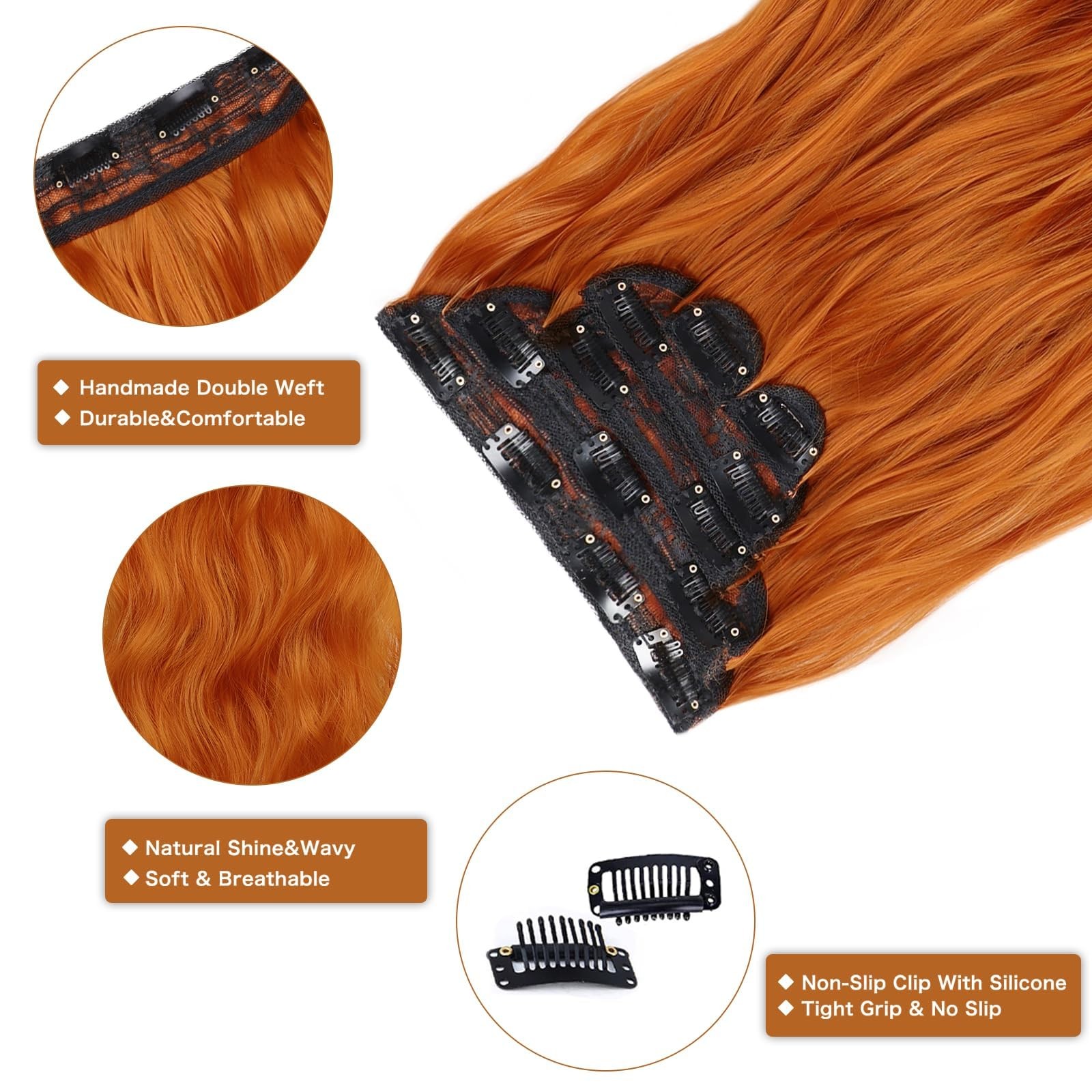 Clip in Hair Extension 25 Inch Ginger 6PCS Long Wavy Curly Hairpieces for Wom…