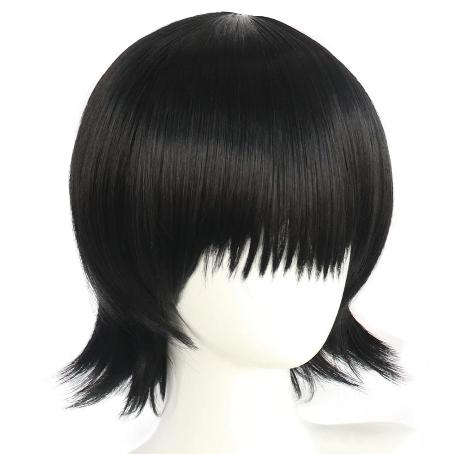 Short Black Cosplay Wig with Bangs Synthetic Wavy Wigs for Women Adult Funny