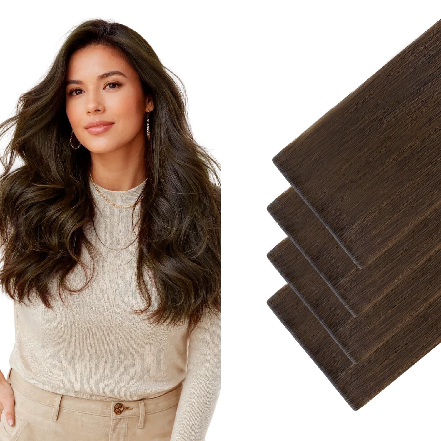 Invisi Edge Wide Tape in Hair Extensions,4A Chocolate Brown,4pcs 20inch 20g, …