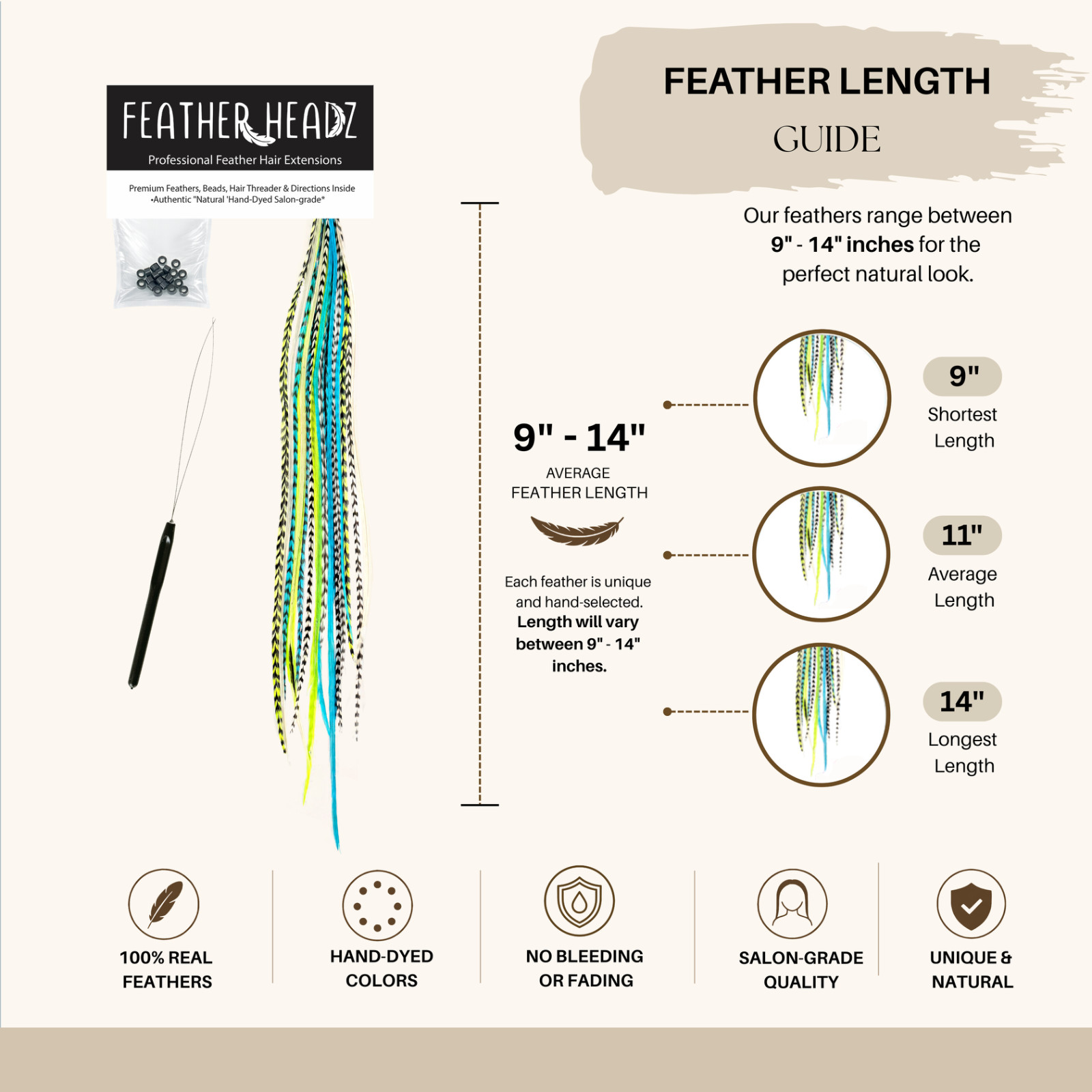 50 pcs. Neon/Turquoise MIX 9-14″ Feather Extension, Whiting Farms, DIY Kit