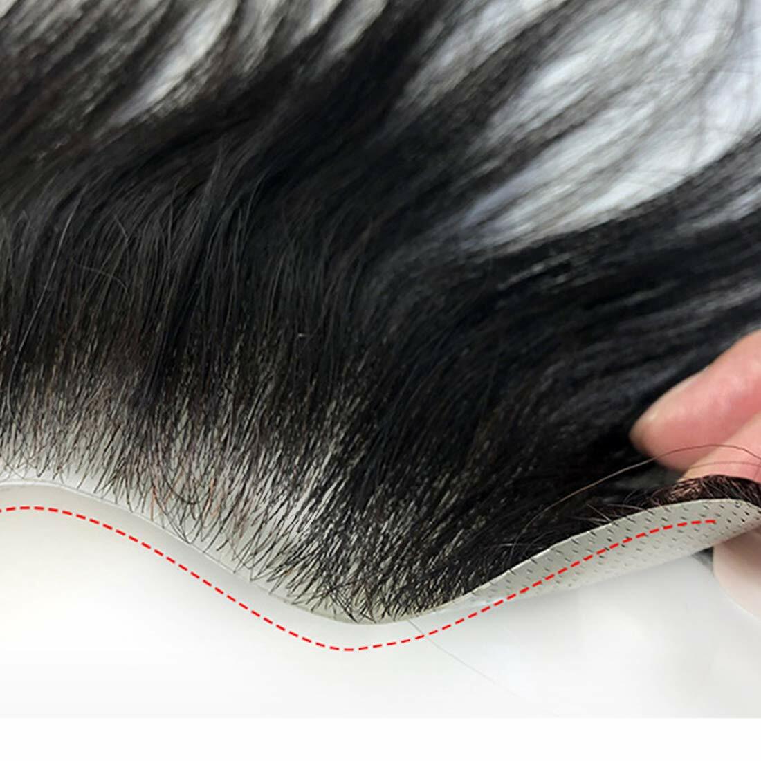 Mens Frontal Thin Skin V Loop Human Hair Natural Black Fringe Receding Hairline