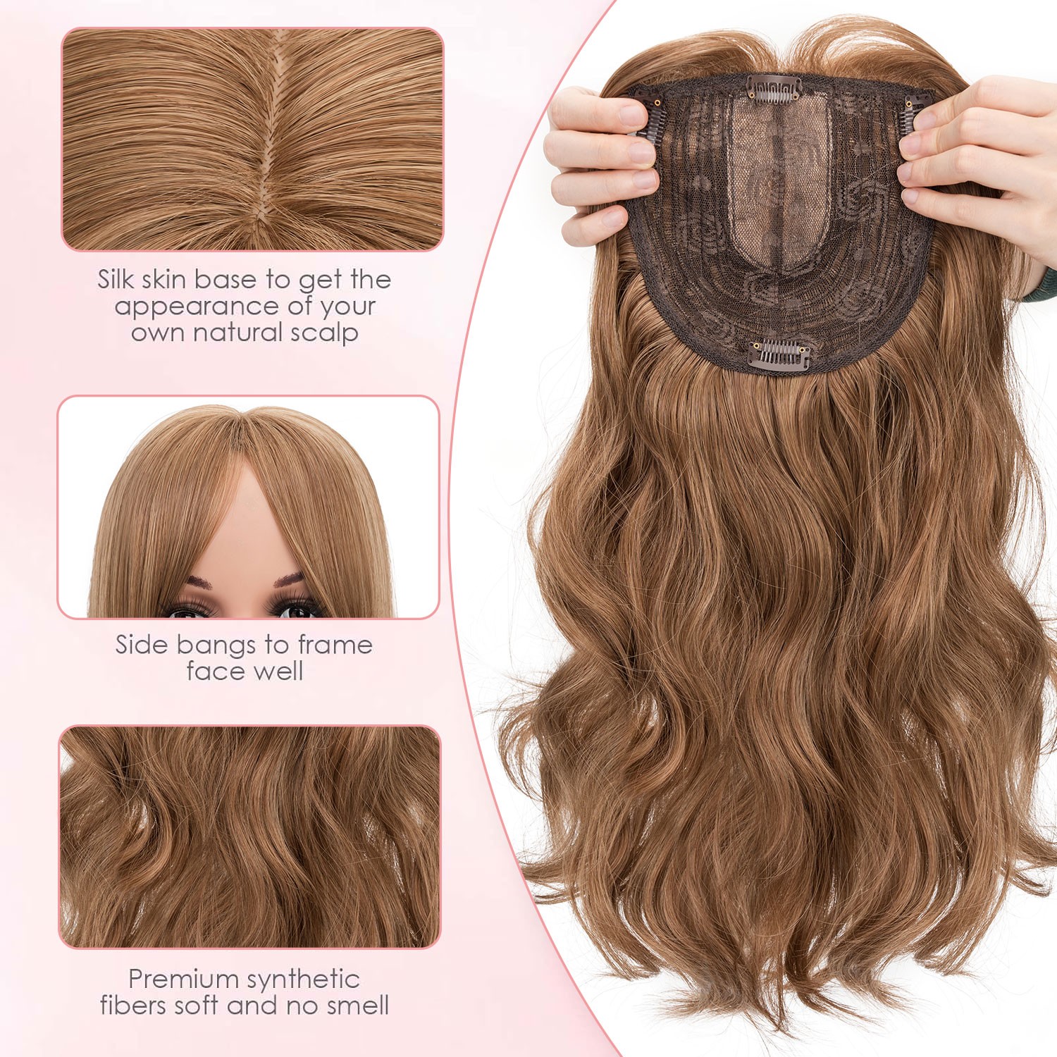 USA 6*6in Hair Topper Clip In Hair Extension with Bangs Lace Toupee Natural Hair