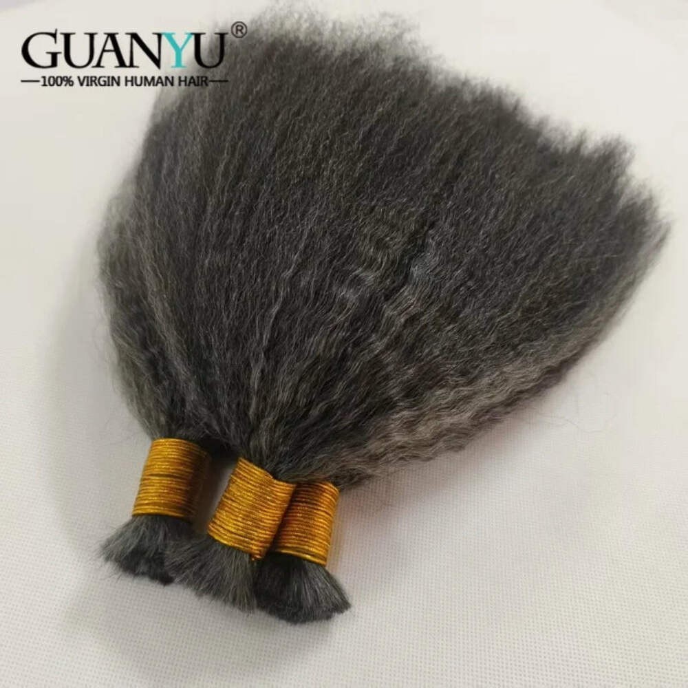 Black And Gray Color Highlighted Hair Bulk Micro Braiding Hair Weaving Kinky Str