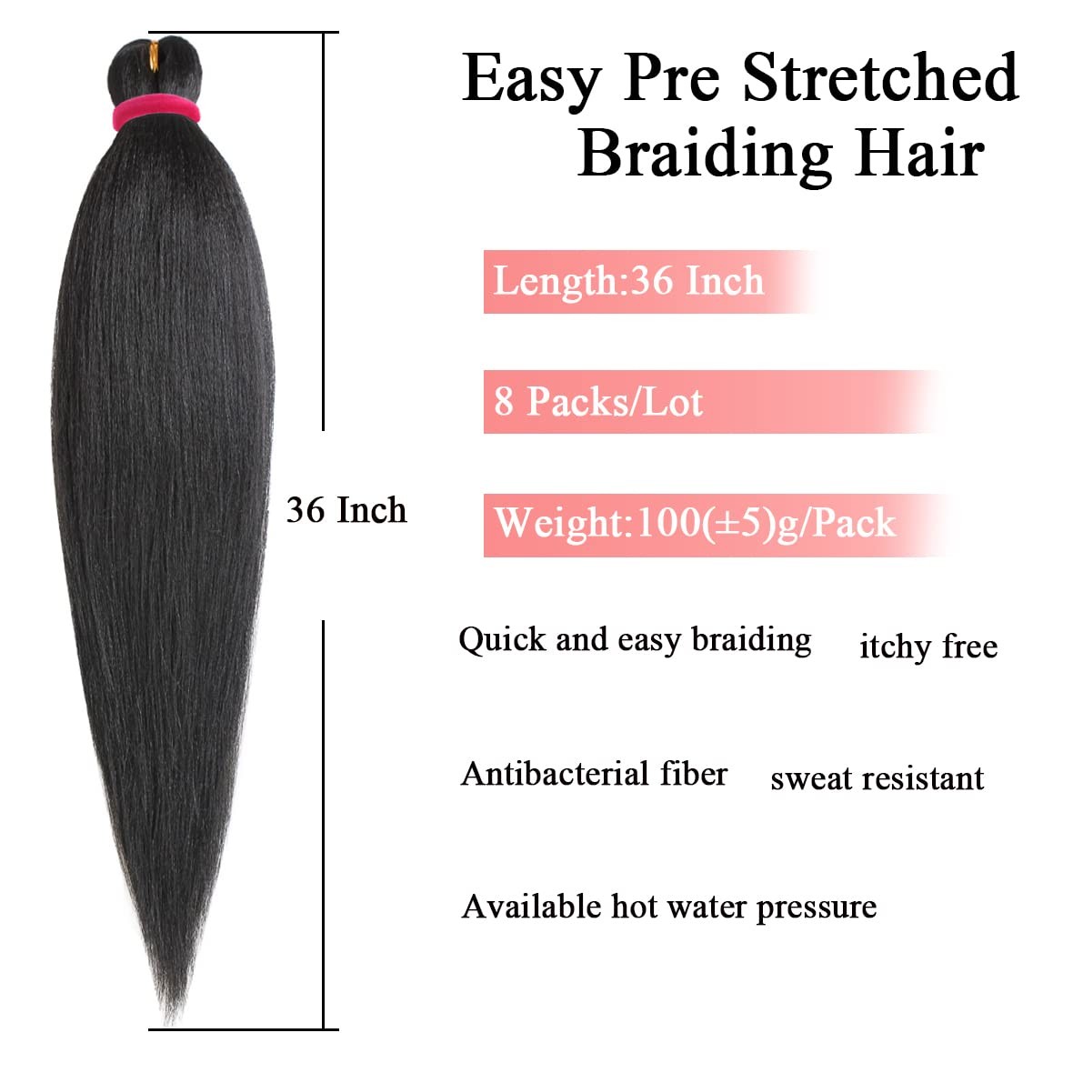 Leeven 36″ 8 Packs Pre Stretched Braiding Hair Ombre EZ Braid – Yaki Texture