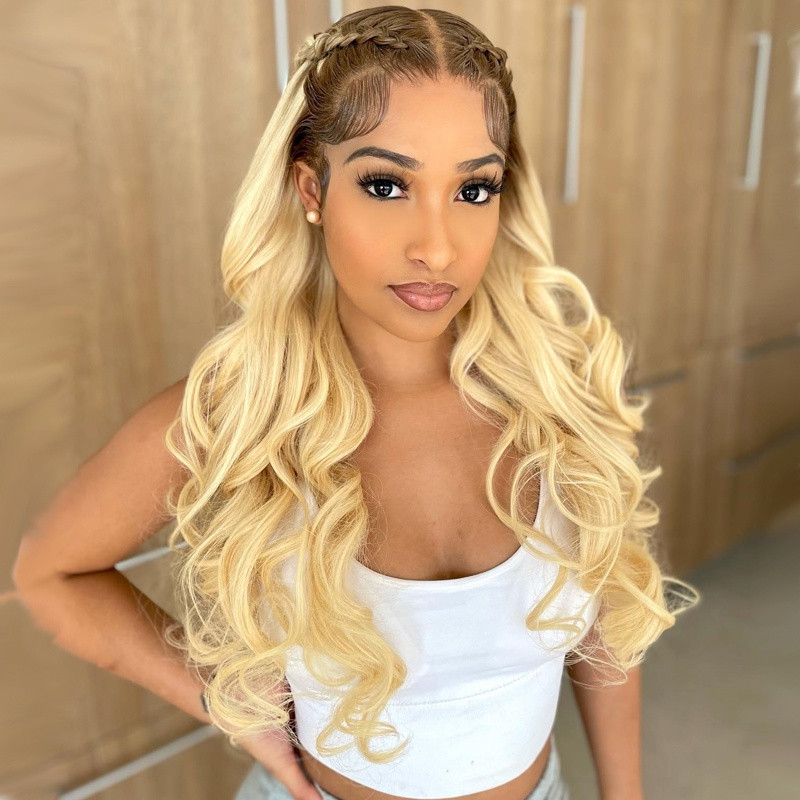 Pre Plucked Lace Frontal Wigs 150% Density Ombre 1B/613 Color Blonde Body Wave