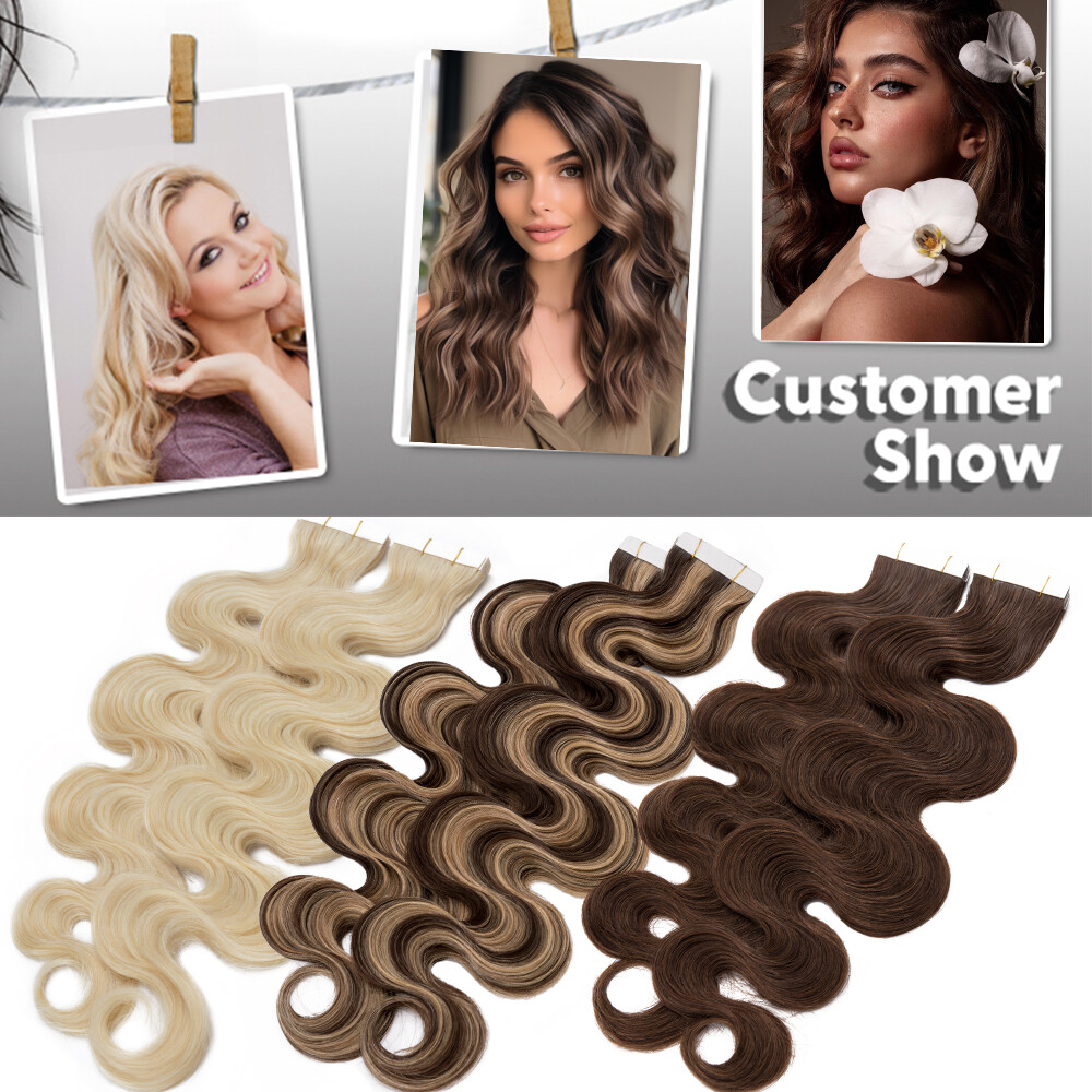 Russian 150G Tape In Skin Wefts 100% Remy Human Hair Extensions Body Wave THICK