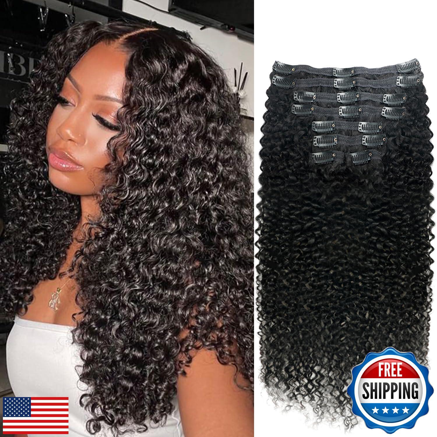 Pobokix Curly Clip in Hair Extensions for Black Women Brazilian Virgin Human