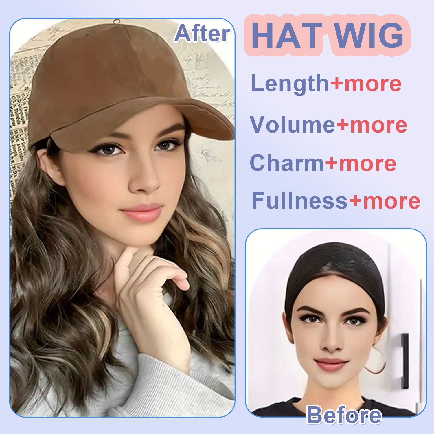 USA Cap with Hair Attached For Women Wig Hat with Hair Short Bob Style Synthetic
