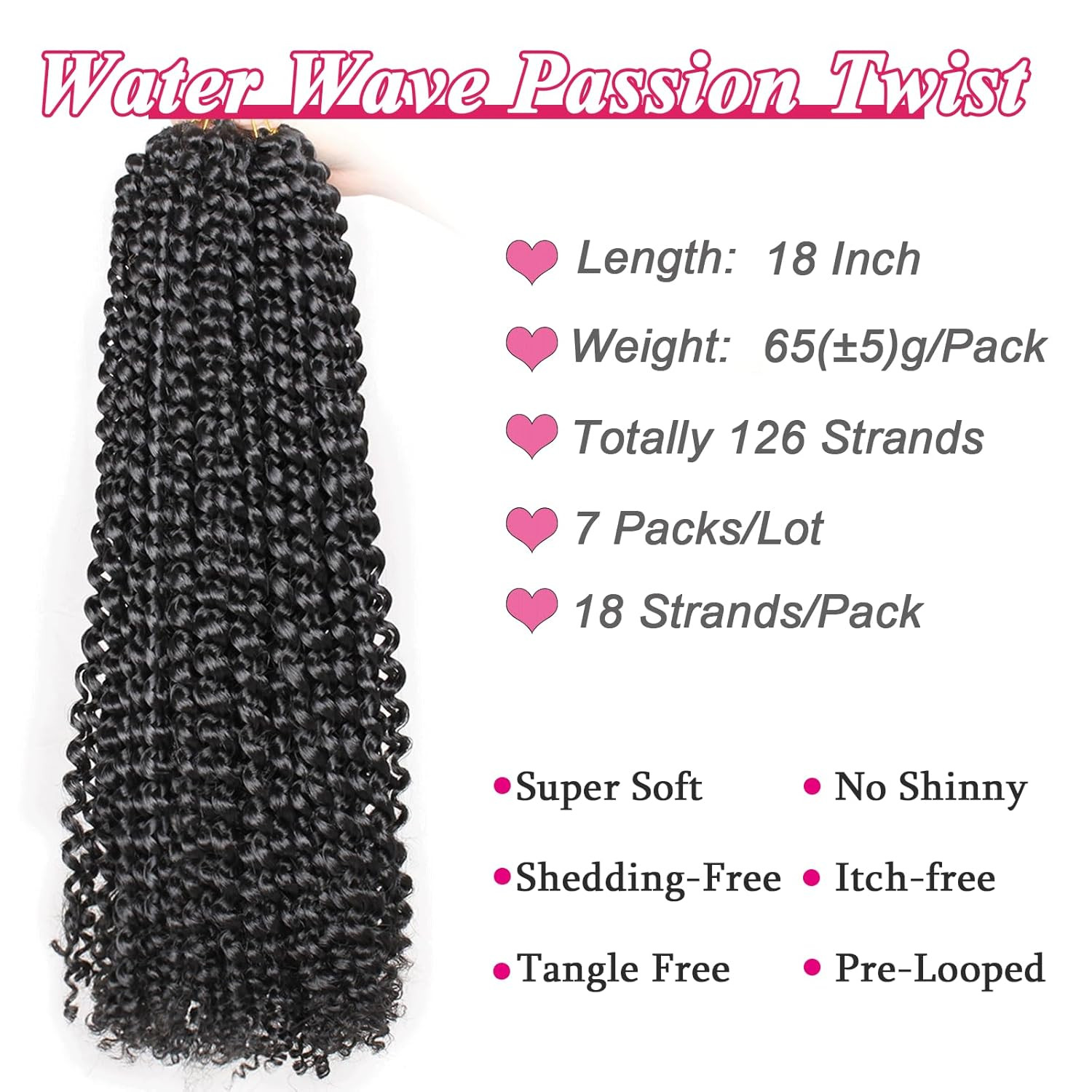 18 Inch Passion Twist Crochet Hair 126 Strands Natural Black Water Wave Crochet
