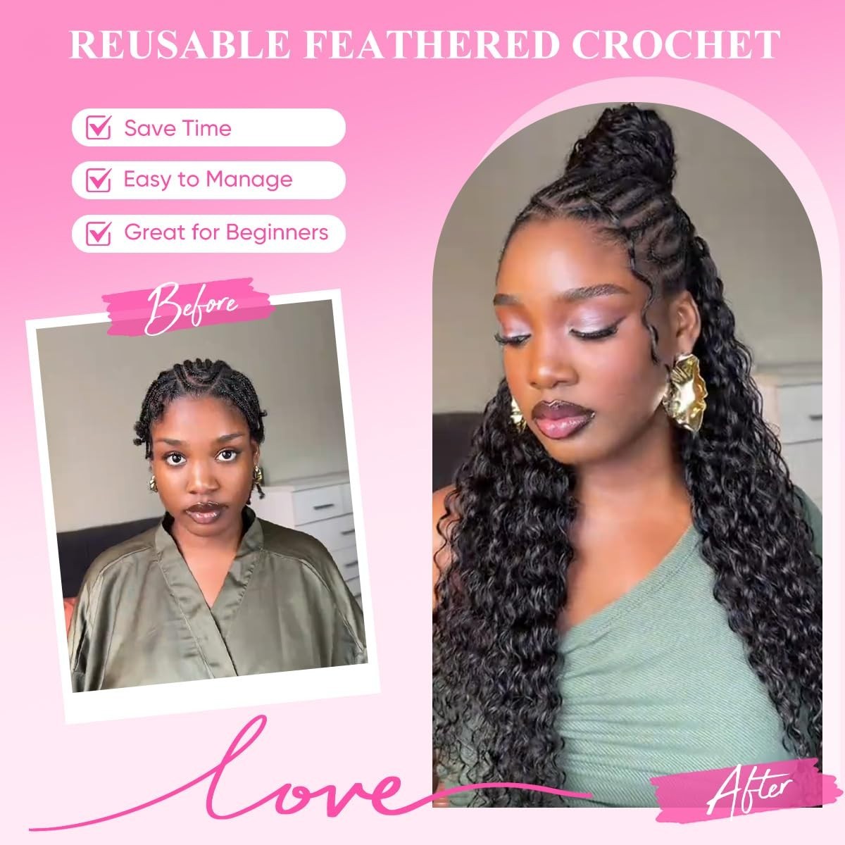 16 Inch 60g Curly Crochet Human Hair Knotless Pre-Separated Feather Remy Brazil