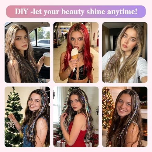 Hair Tinsel 48 Inch 12 Colors 3600 Strands Glitter Shiny Sparkle Extensions