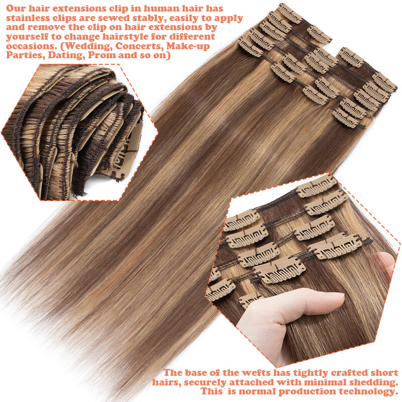 CLEARANCE Clip In Full Head Real Human Remy Hair Extensions 8 Pieces 18 Clips