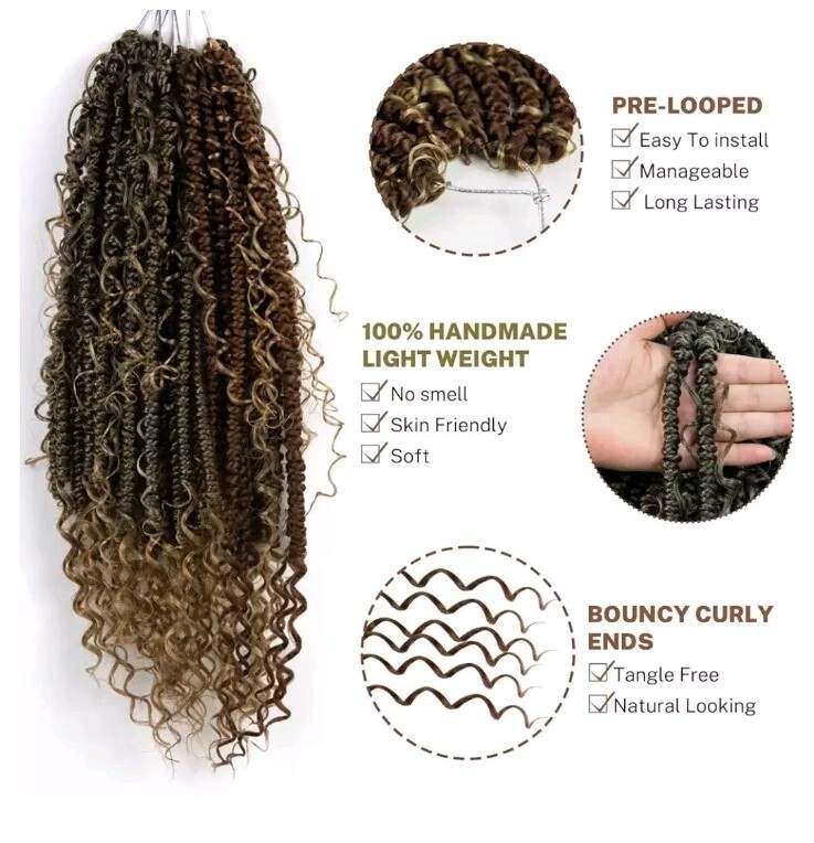Pretwisted Passion Twist Hair with Curly ends T27 – 18in – 72 Roots – PreLooped