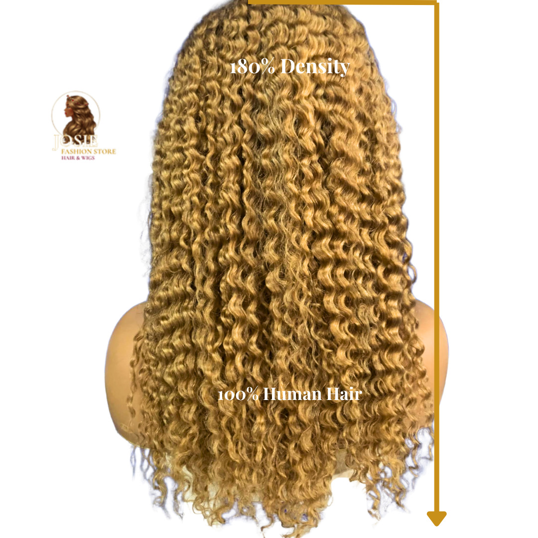 20″ Jerry Curl Lace Front Wig Honey Blonde #27 100% Human Hair HD Lace Glueless