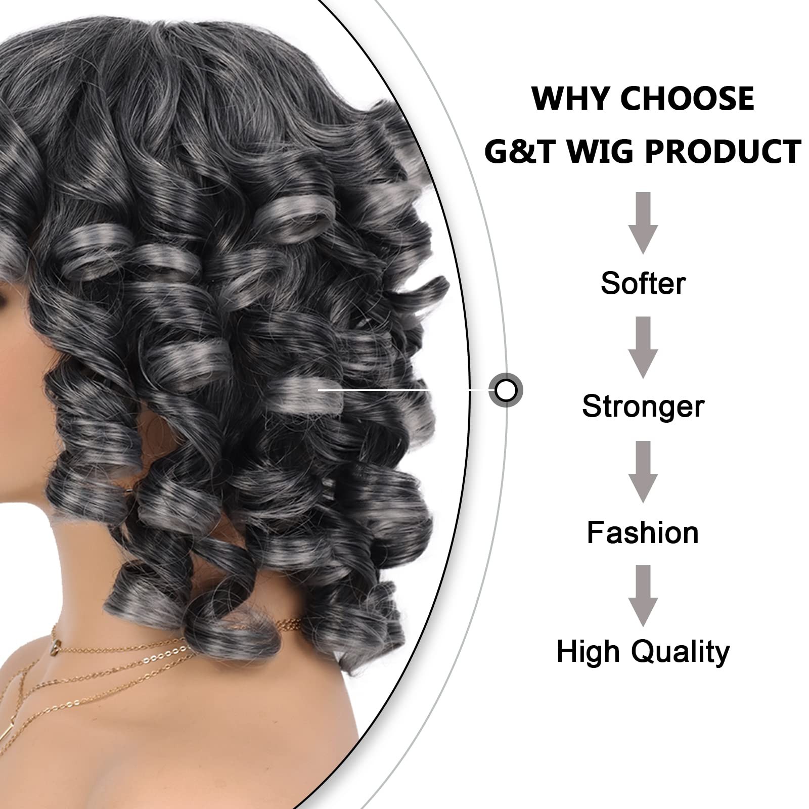 Grey Curly Wig with Bangs for Black Women Glueless Wear and Go Wig Afro Curly…