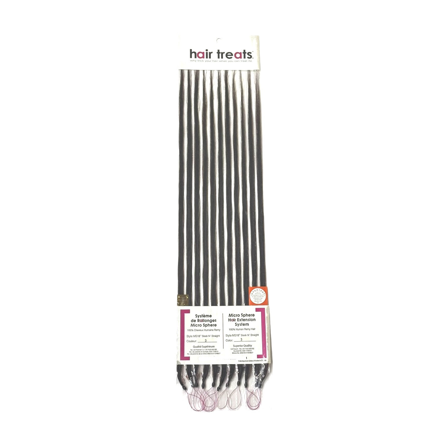 Hair Treats Extensions System 18” #3 Remy 100% Human Hair Dark Brown