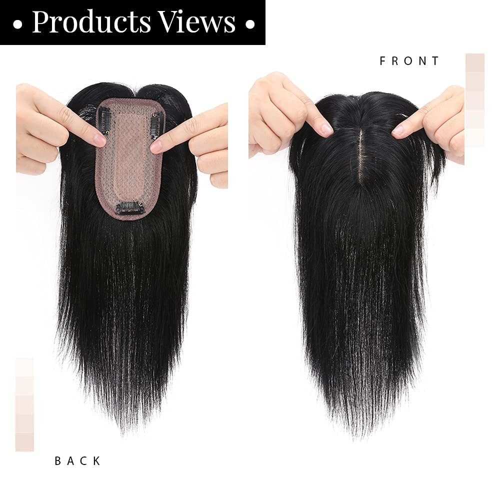 My-Lady 150 Density Human Hair Toppers Bangs For Women 12 Inch Jet Black Silk