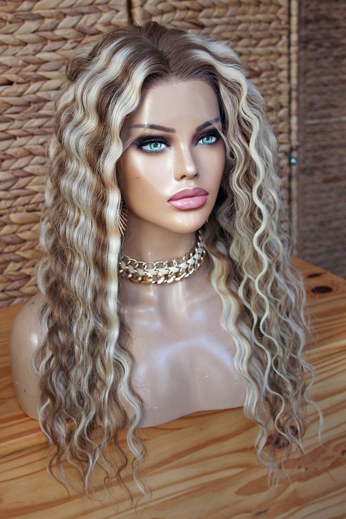 22 Inch Ombre Highlight Blonde Deep Wave Wig 100% Human Hair 13×4 Lace Front Wig