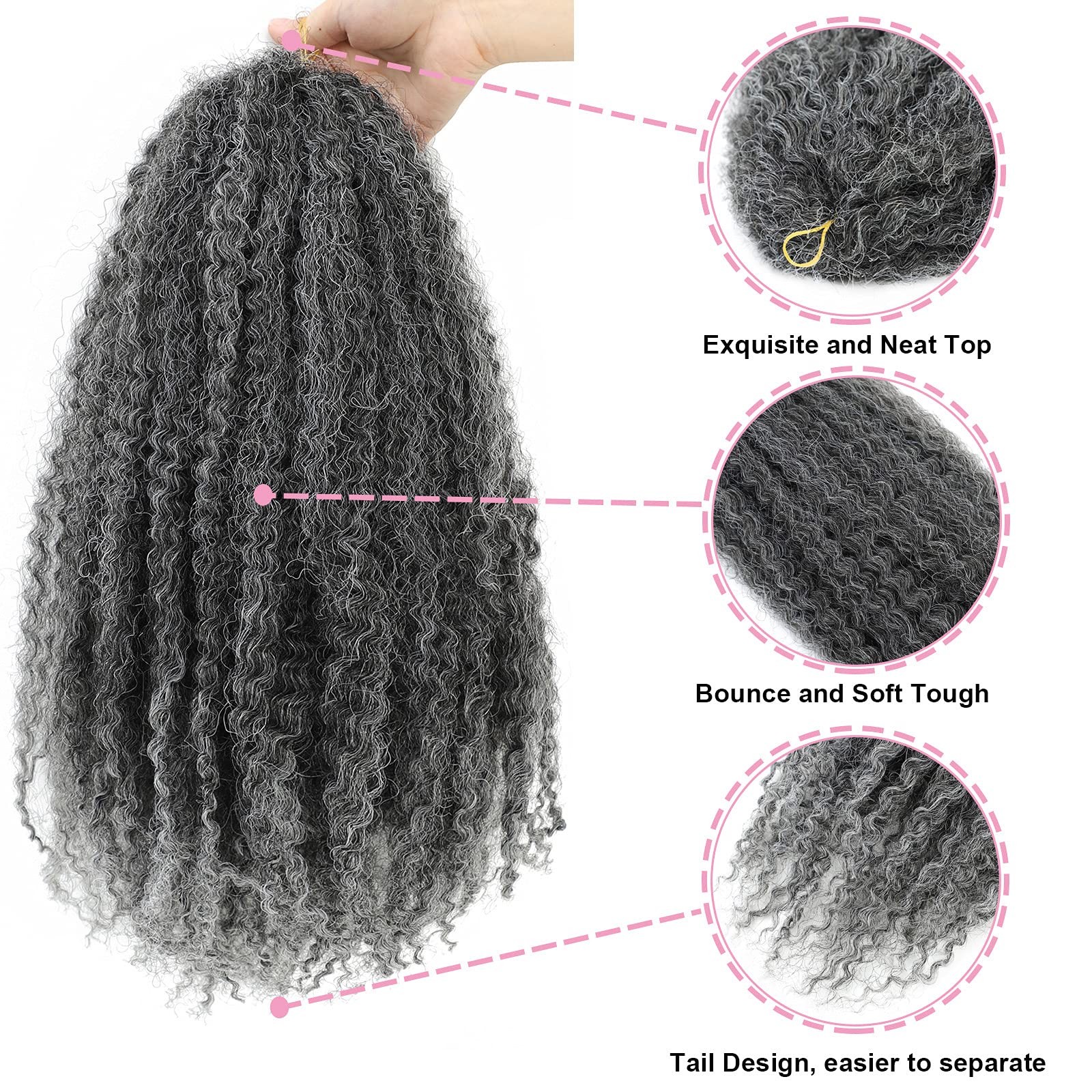 Dansama Grey Marley Twist Braiding Hair Curly Crochet Braids For Soft Locs