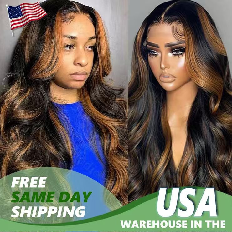 Transparent Lace Wigs 200% Density Human Hair 13×4 Ombre 1B/30 Body Wave