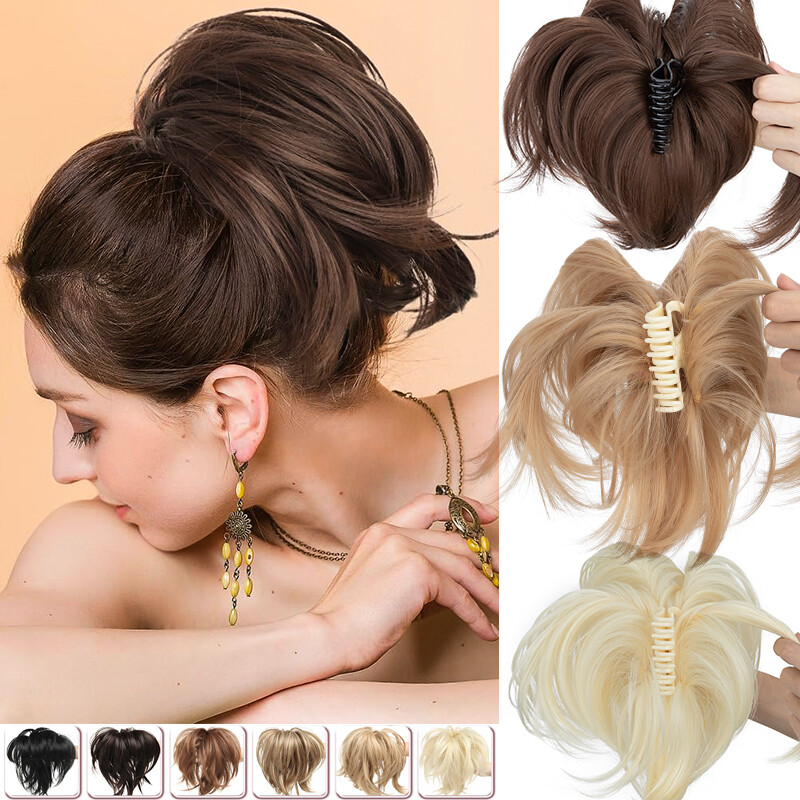 Bendable Claw Clip Ponytail Messy Bun Hair Piece Short Updo Extensions Natural