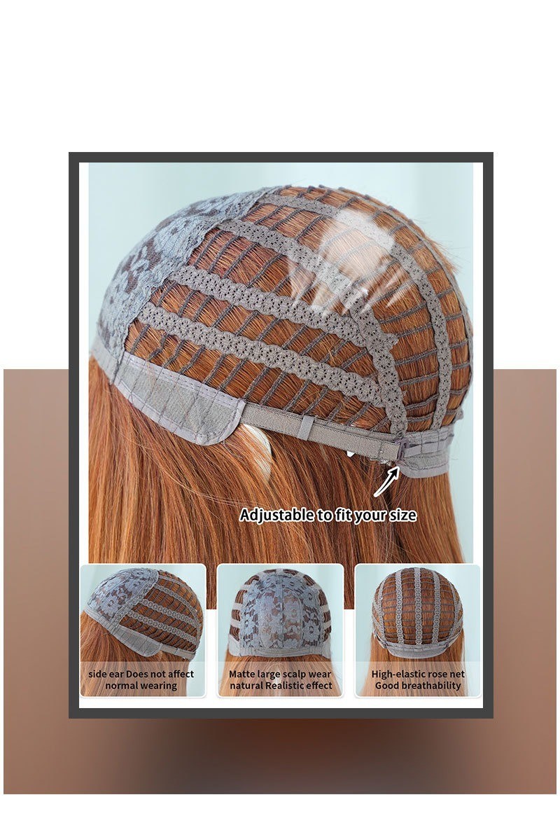 Long Straight Ginger Wig with Bangs for Women Synthetic Hair