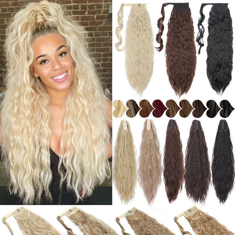 US Clip In On Corn Wave Ponytail Hair Extensions Real Natural As Human Pony Tail