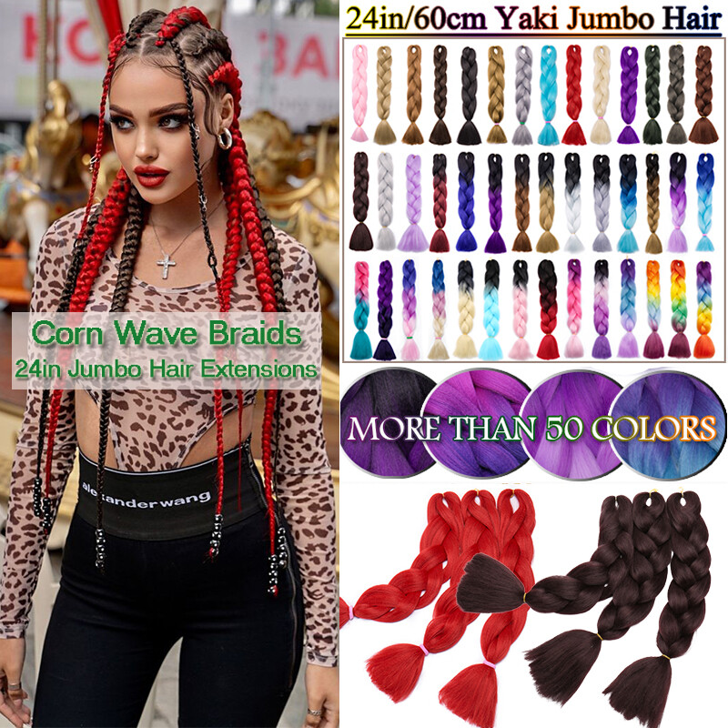 24″Synthetic Jumbo Braiding Hair Extensions Ombre Rainbow Twist Braids Thick US