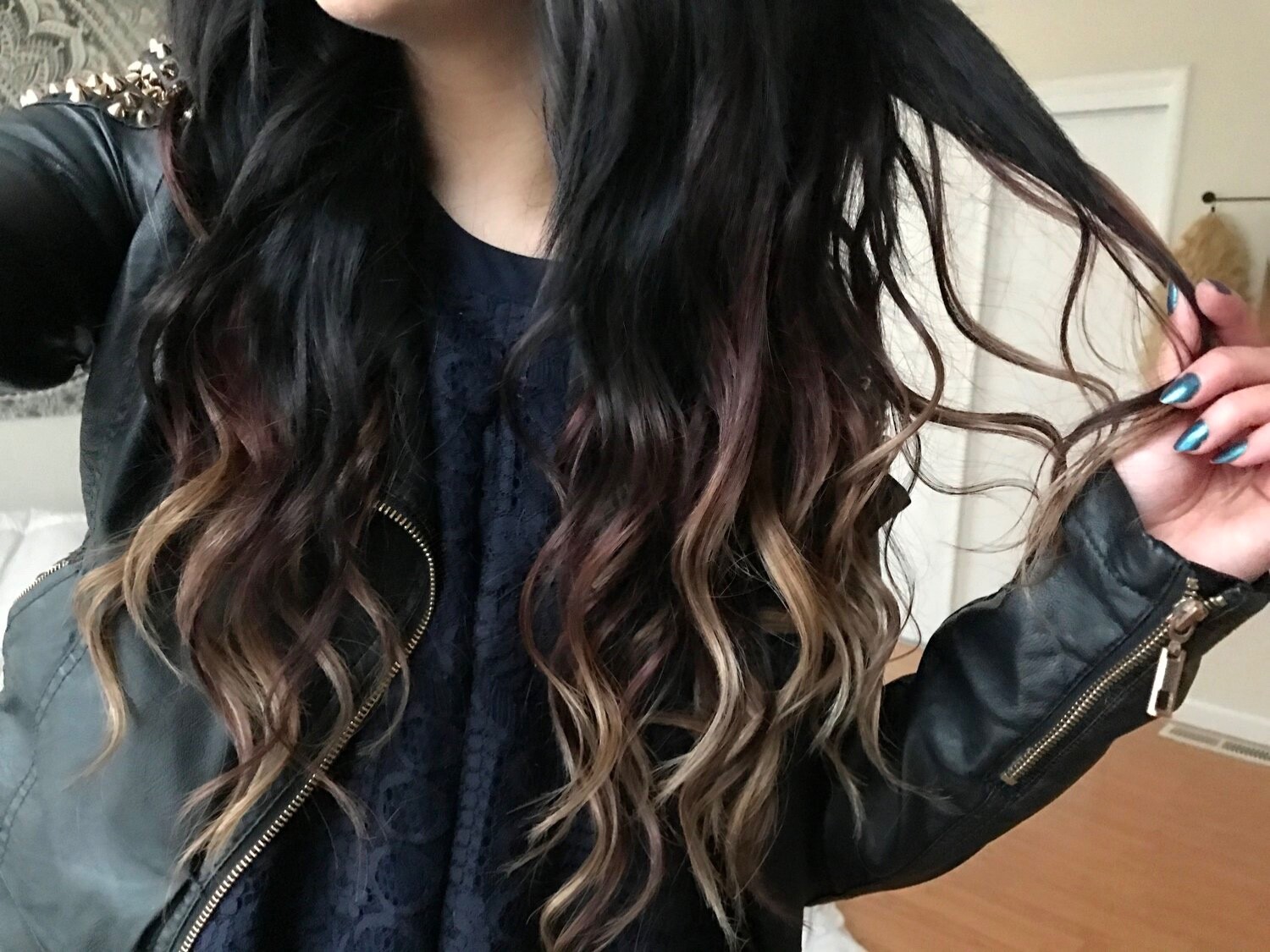 20” Black to Ash Brown Balayage Ombré Remy Clip in Human Hair Extensions