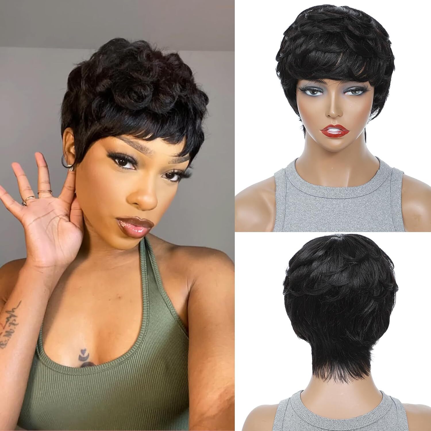 Pixie Cut Wig Human Hair Wigs Short Pixie Cut Wigs for Black Women Natural Wavy