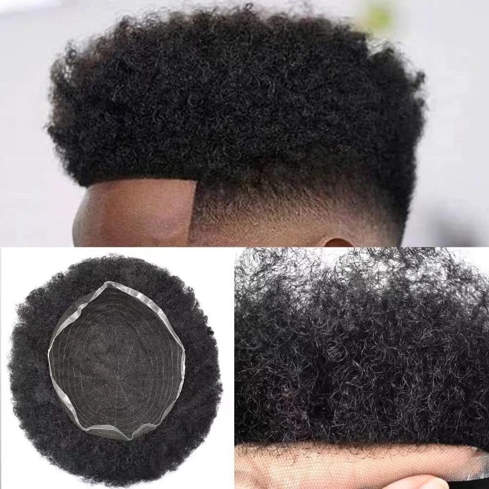Afro Full Lace Toupee African American Mens Toupee Human Hair 4mm Wave 8”X10”