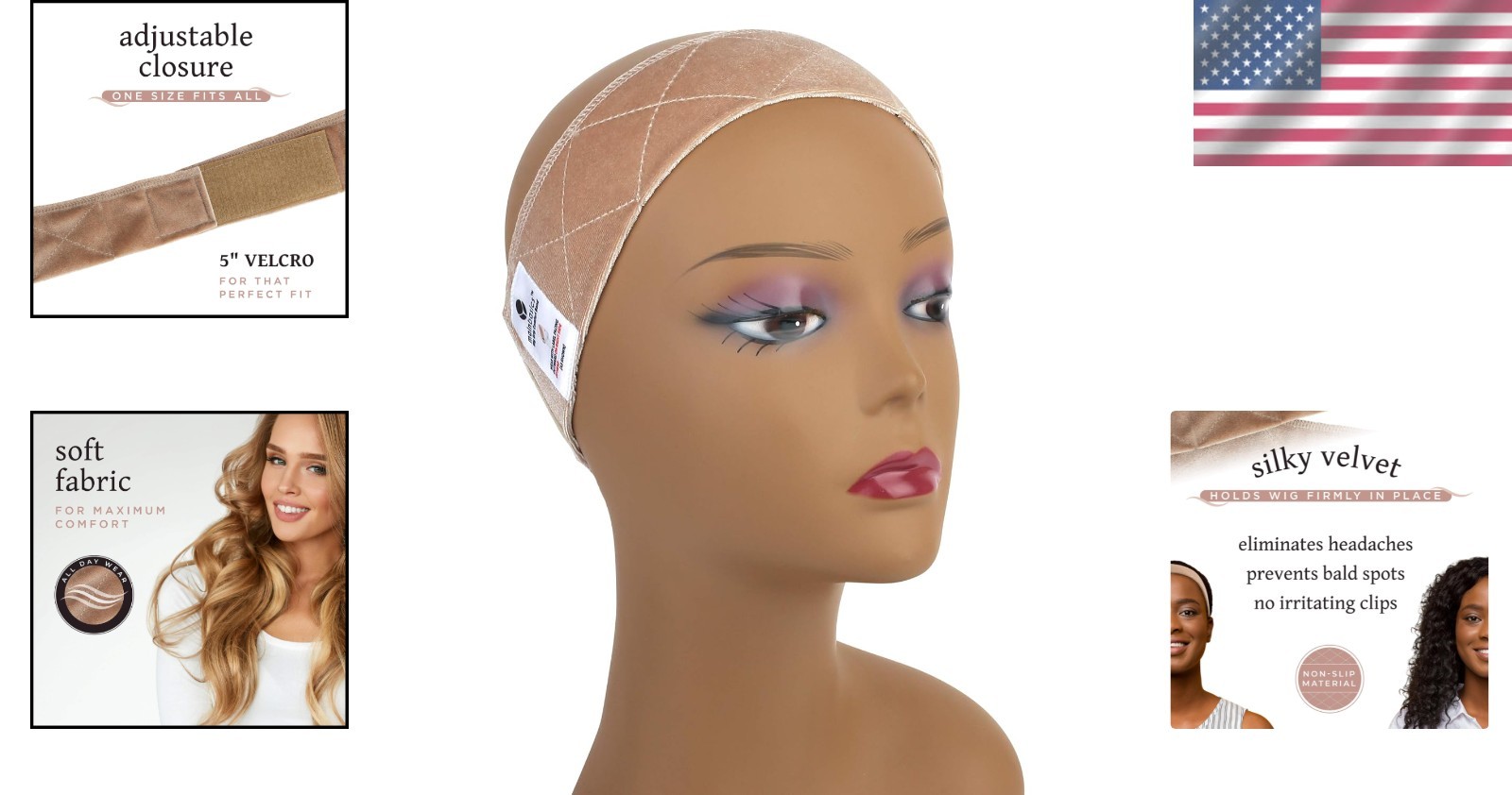 Beige Adjustable Velvet Wig Grip Band – Comfort & Security for All Hair Types