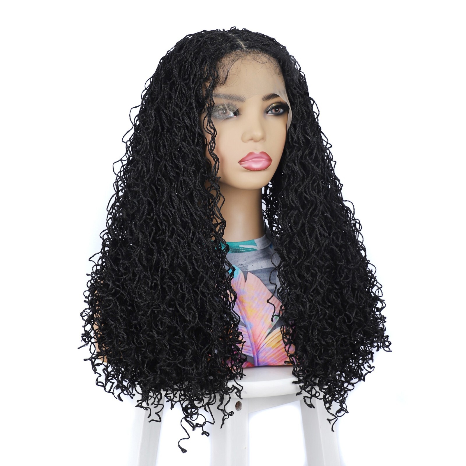 18″ Curly Wavy Twist Braids Wig for Women 4×4 Lace Front Braided Wigs Synthetic
