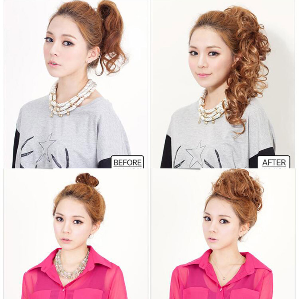 Long=Thick Hair Extension Scrunchie Wrap Messy Bun Updo Curly Ponytail Chignon H