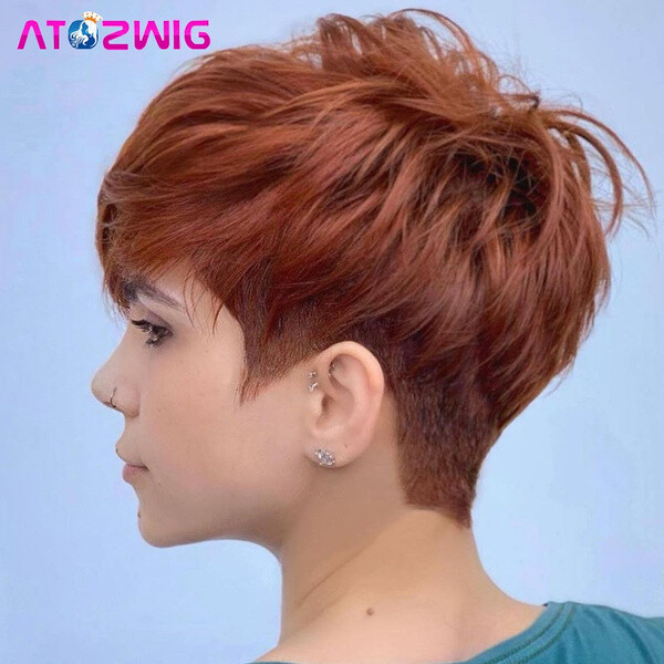 Orange Ginger Short Wig Straight Pixie Cut Copper Orange Wigs for Women