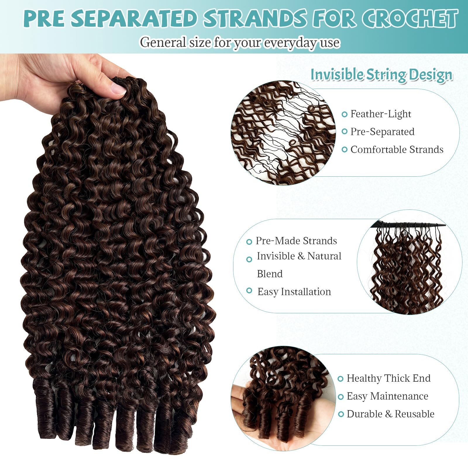 Munx Burmese Curly Human Crochet Hair 18Inch 60G 4 Color Knotless Invisble